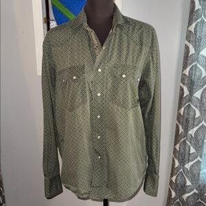 Ariat Western Style Green Geometric Pattern Pearl Snap Shirt SZ M